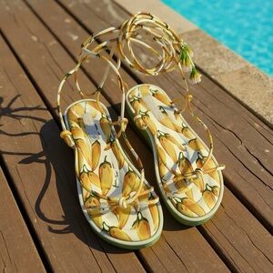 FARM RIO Off White Peppers Lace Up Flat Sandals